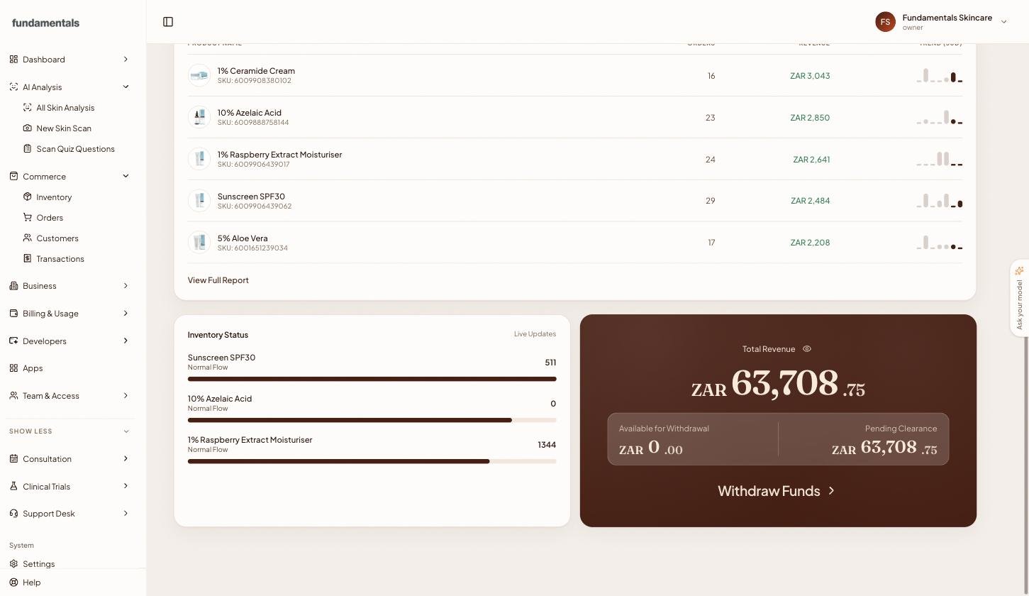 Revenue balance with available funds, pending clearance and withdrawal action